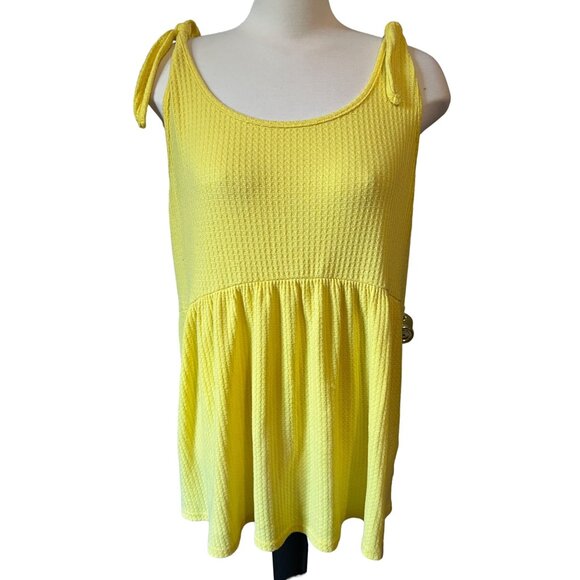 Vintage Spin USA Tank Top Sz 1XL Womens Yellow Plus Size Blouse Oversized Tie Sh - Picture 8 of 13